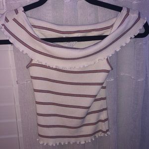 striped off the shoulder crop top ☆